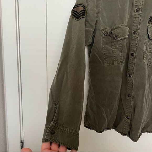 Tennis Shirt Womens Size L Olive Green US Army Military Utility Button Down - Picture 4 of 11